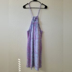 J Mclaughlin Cheetah Animal Print Maria Halter Dress Aqua Pink Large